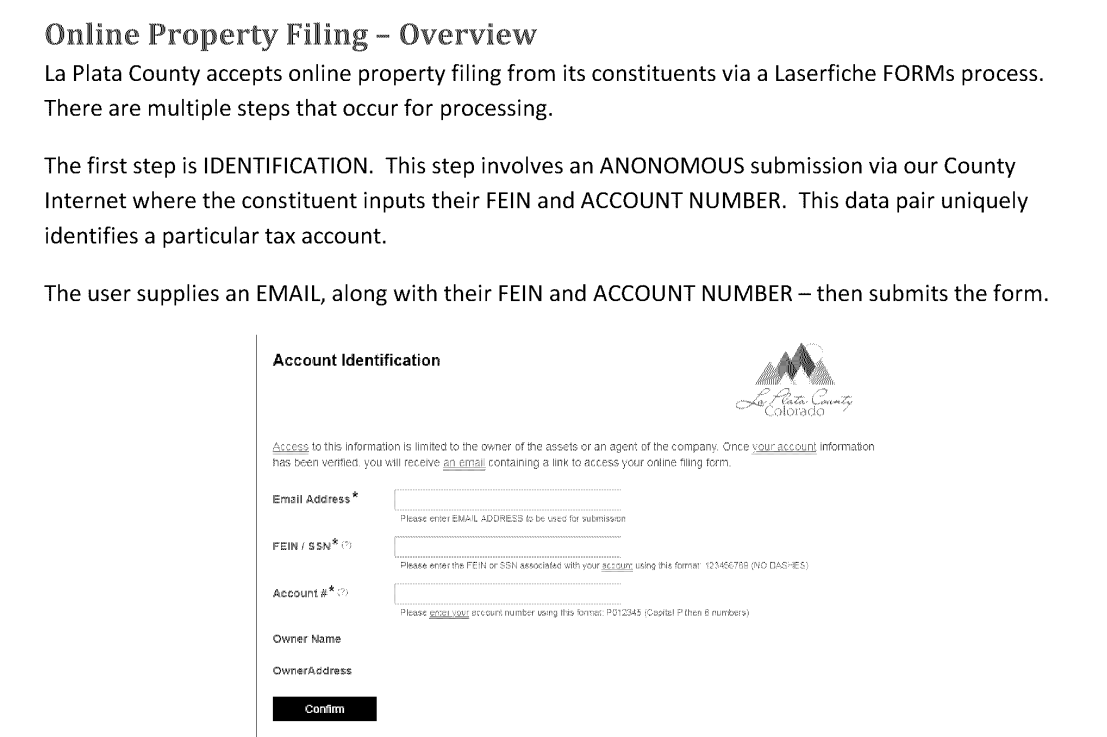 La Plata County Online Property Filing Overview