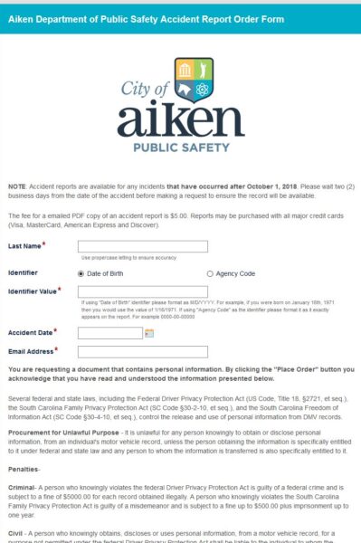 Aiken, South Carolina Accident Report Example