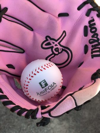 IIMC Conference baseball glove with JustFOIA baseball