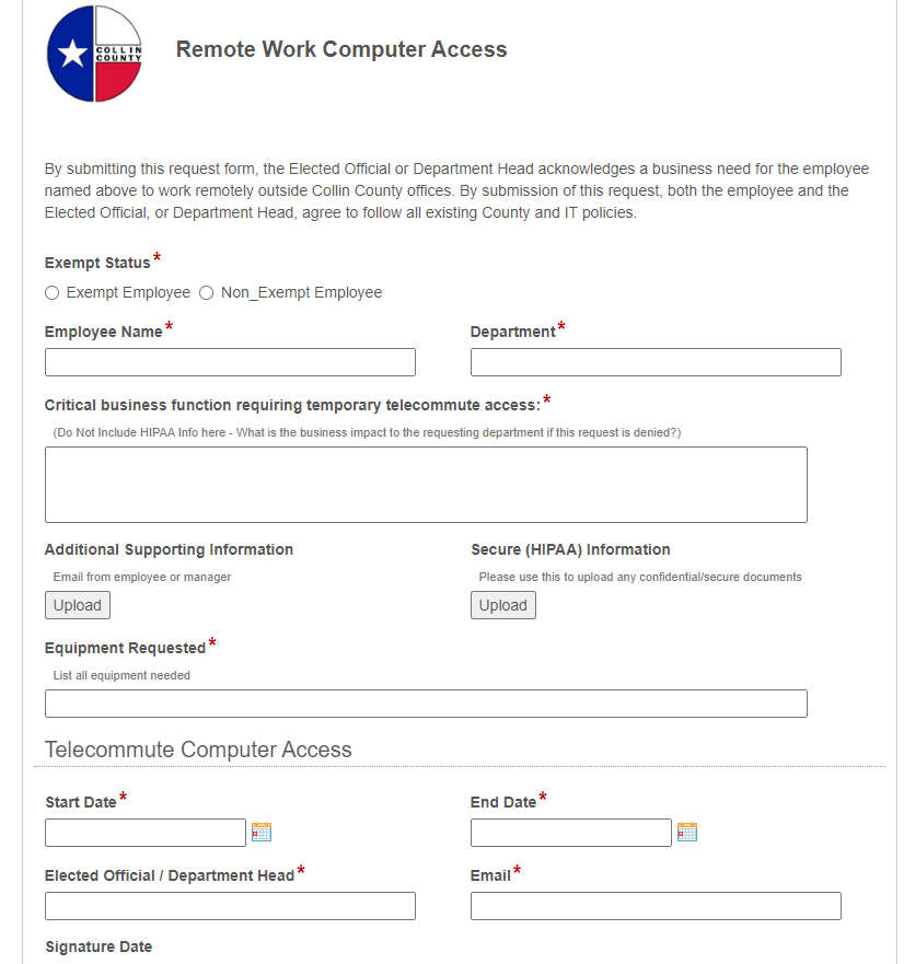 Collin County's Remote Work Computer Access Form