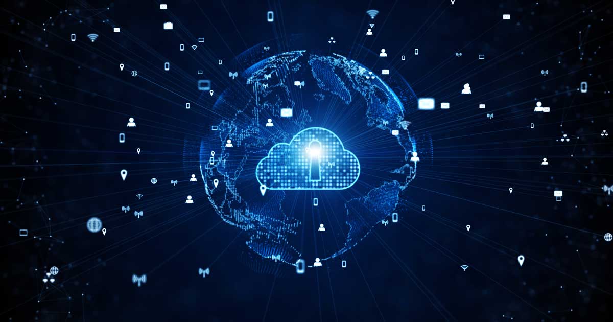 digital cloud inside globe