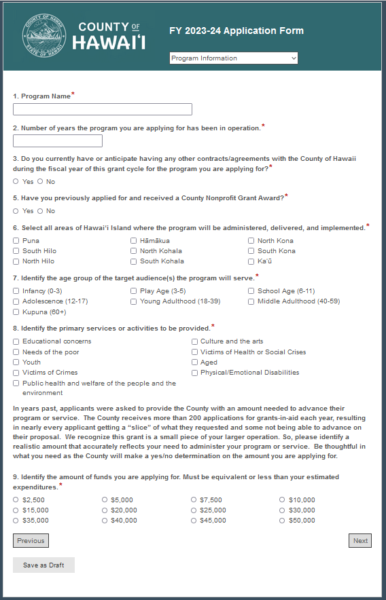 county of hawaii form screenshot