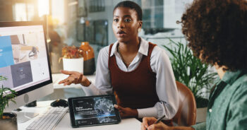 business professional sharing digital transformation plan