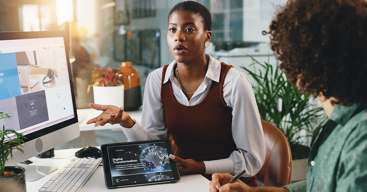 business professional sharing digital transformation plan
