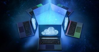 laptop connected to clouds