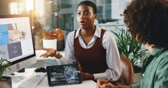 business professional sharing digital transformation plan